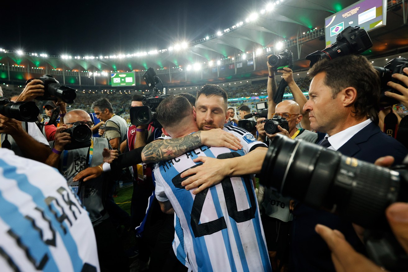 Lionel Messi and teammates tried to control a fans' clash before the Brazil-Argentine qualifier.