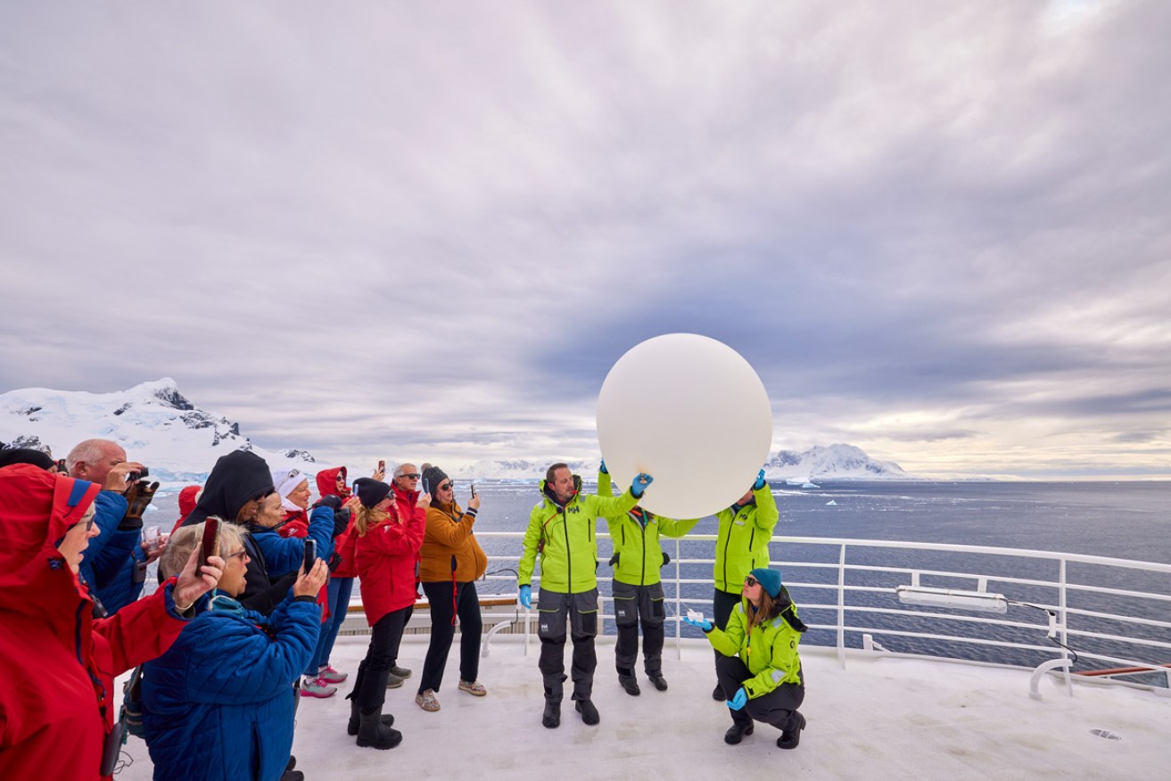 Weather balloon release on the deck of Viking Polaris.