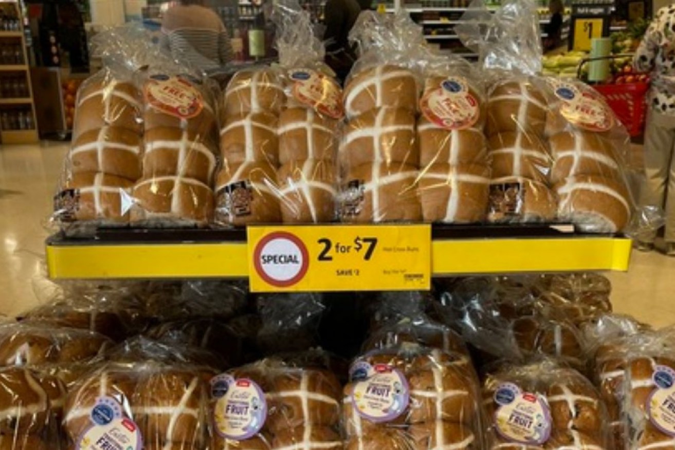 Hot cross buns on the shelves in Coles on Boxing Day. 