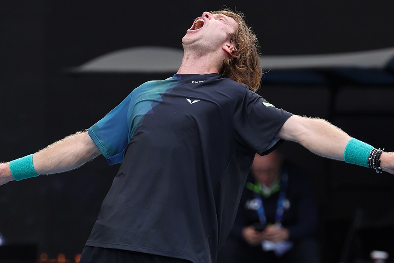 A relieved Andrey Rublev is into the second round of the Australian Open after a five-set contest.