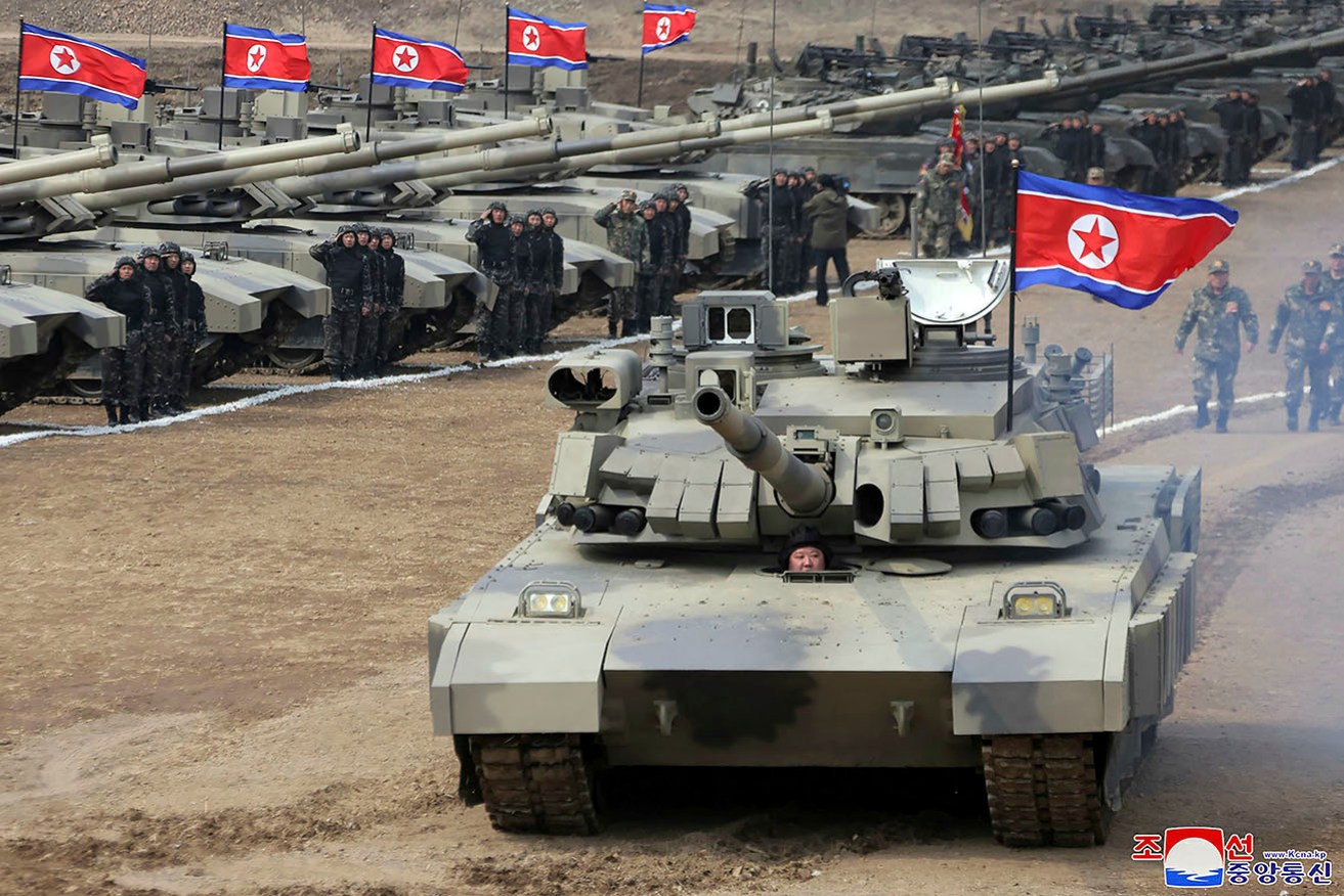 Kim Jong-un drove a new type of tank as the US and South Korea wrapped up military exercises.