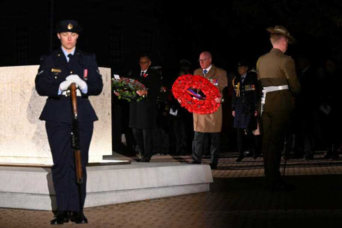 Australian Governor-General David Hurley lays a wreath at the Australian War Memorial in Canberra.