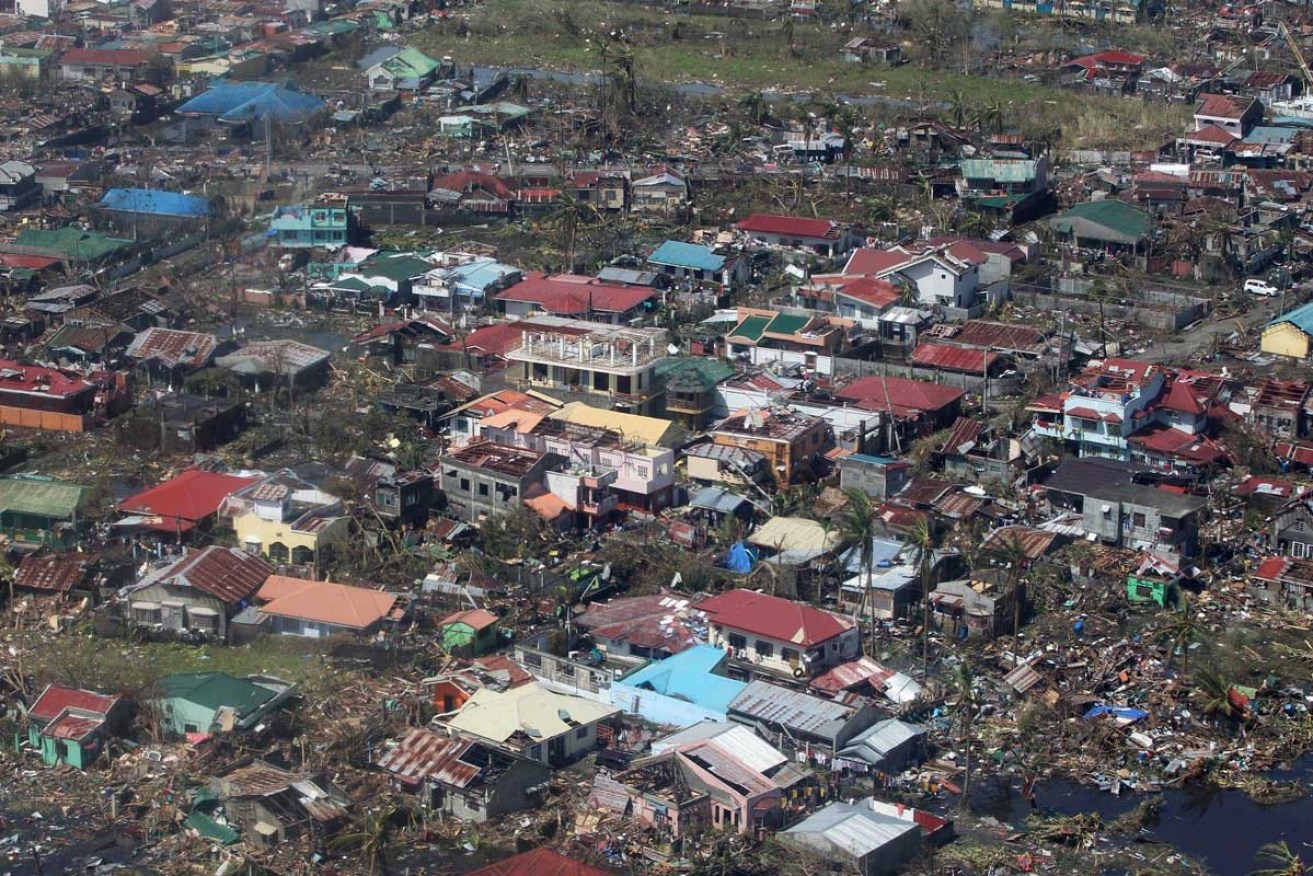 The aftermath of Typhoon Haiyan over the Leyte province, Philippines.