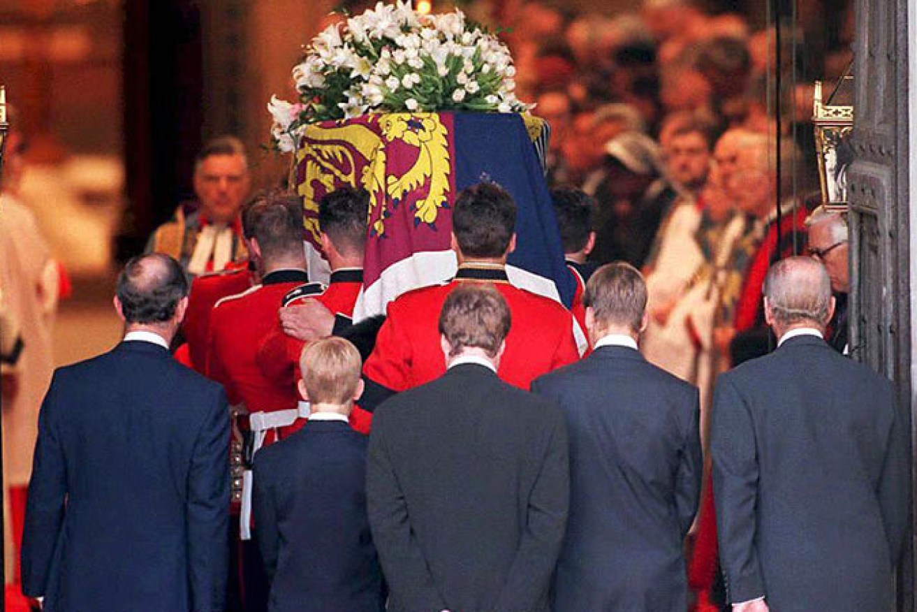 Princess Diana's coffin is carried into Westminster Abbey.