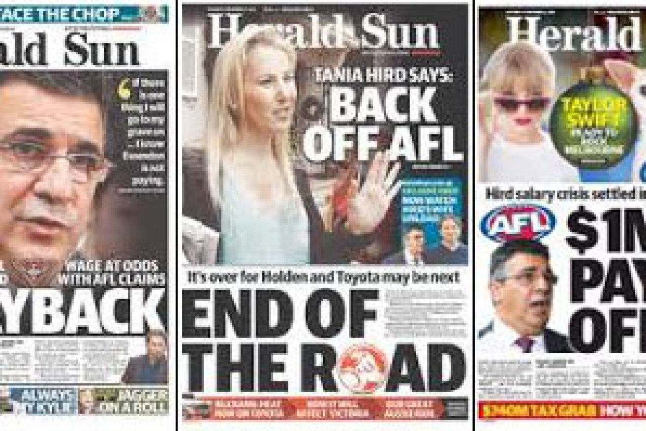 Recent front pages of Melbourne's The Herald Sun.