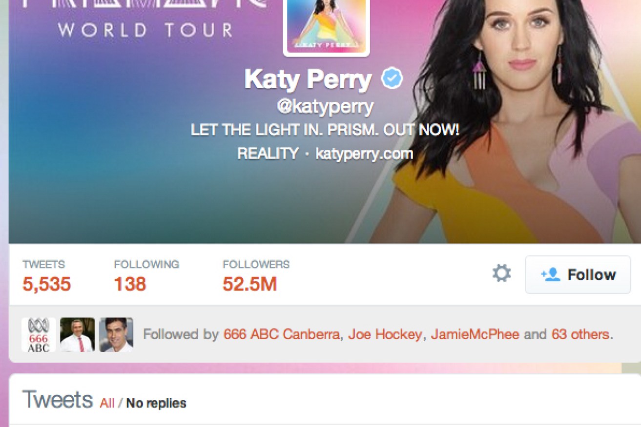 A screencap of Katy Perry's Twitter page. 