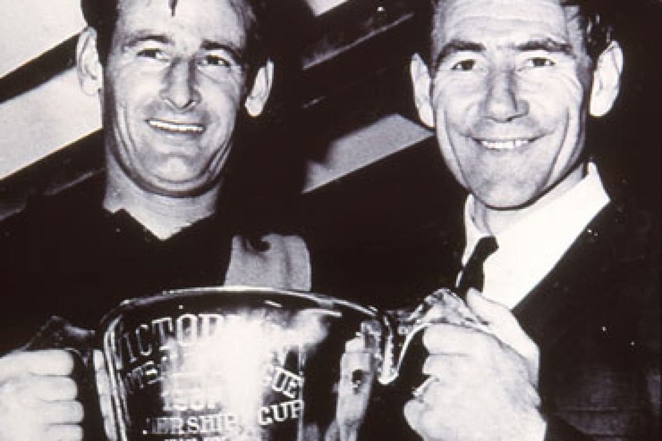 With Fred Swift and the 1967 Richmond premiership trophy.