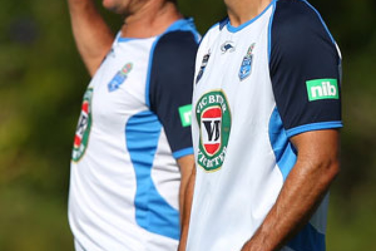 Cunning plan: Blues coach Laurie Daley (R) and assistant Matt Parish. Photo: Getty