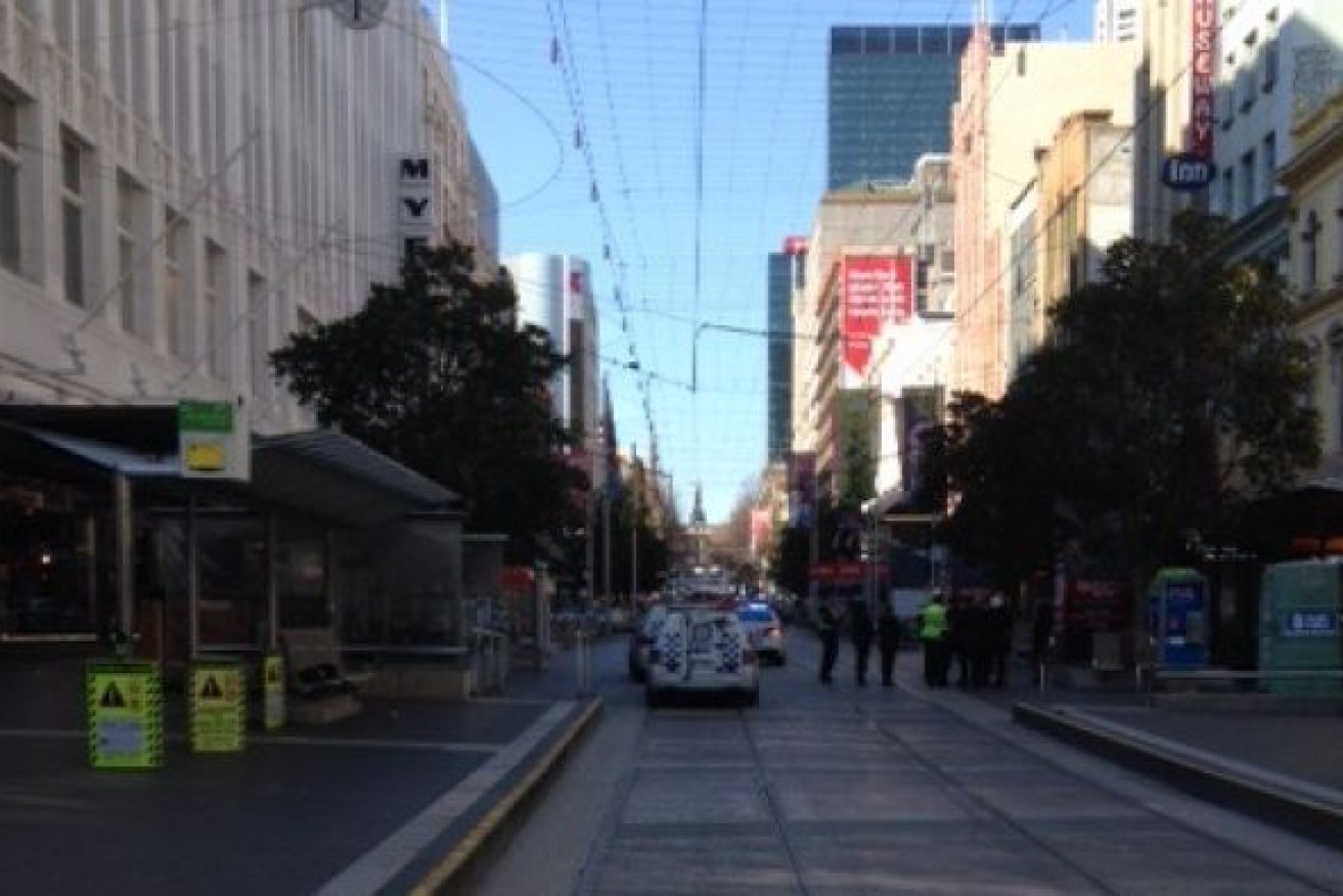 Bourke Street Mall in Melbourne after it was evacuated by police yesterday.