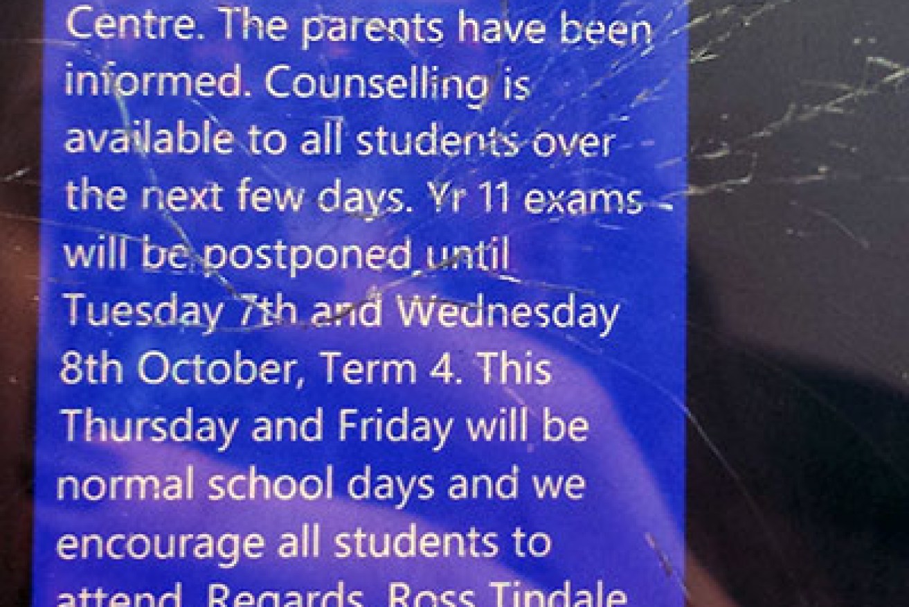 A text message sent to parents and students. 