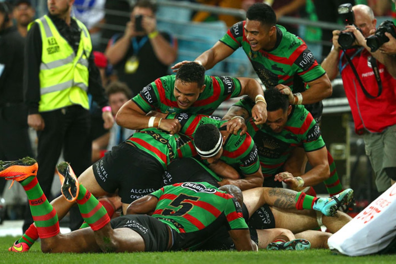 80th minute: Greg Inglis' try was the icing on the Rabbitohs cake. Photo: Getty