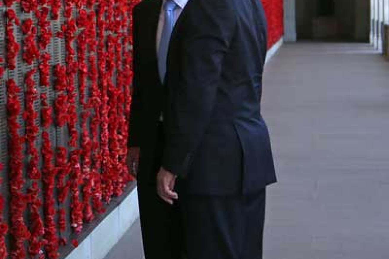 David Cameron and Tony Abbott take in the Roll of Honour at the Australian War Memorial. Photo: AAP