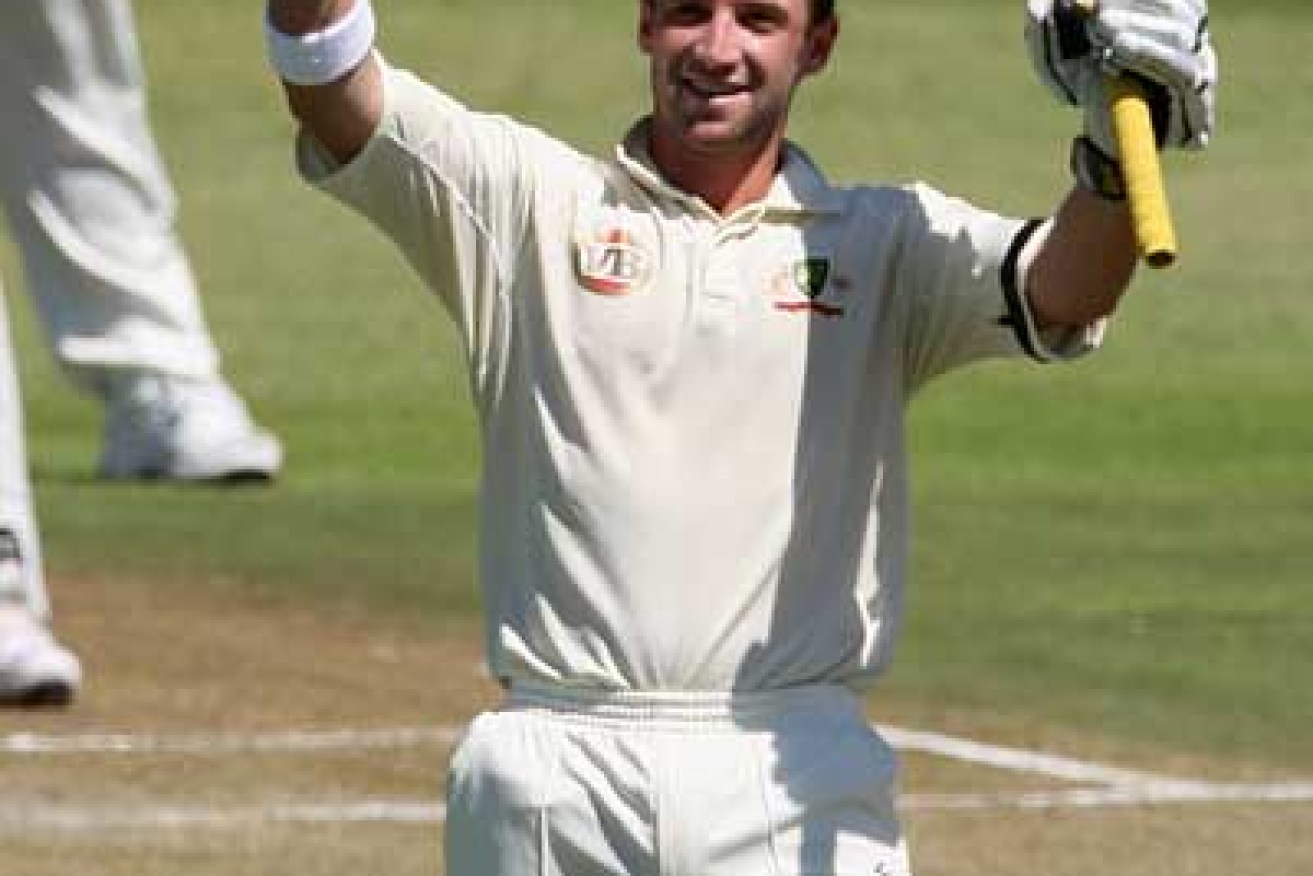 Phil Hughes after his first Test ton in Durban, 2009. Photo: Getty
