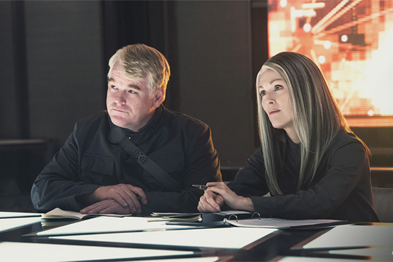 Phillip Seymour Hoffman, in one of his final roles, with Julianne Moore in Mockingjay. 