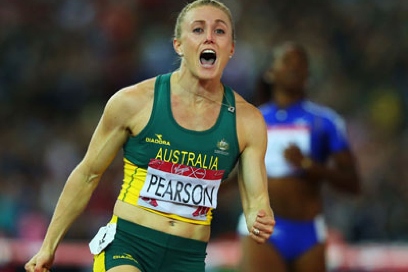 Sally Pearson crosses the line in Glasgow. Photo: Getty