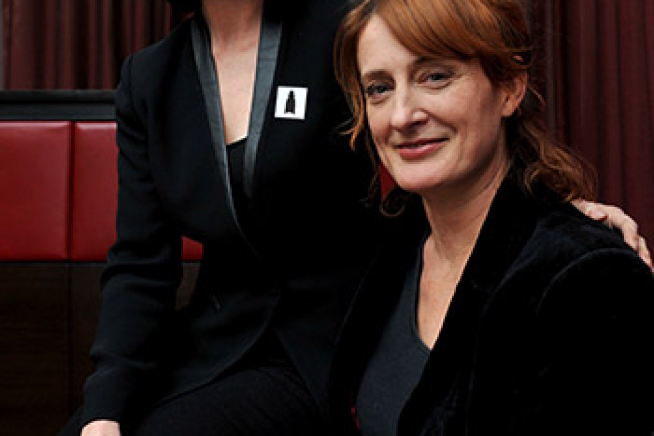 Babadook director, Jennifer kent pictured the with the film's star, Essie Davis, won the New York Film Critics Circle Award. Photo: AAP