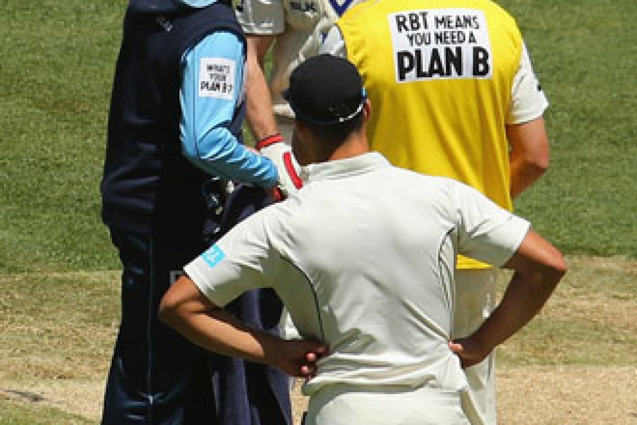 Ben Rohrer after being hit on the head during a Sheffield Shield match earlier this season. Photo: Getty