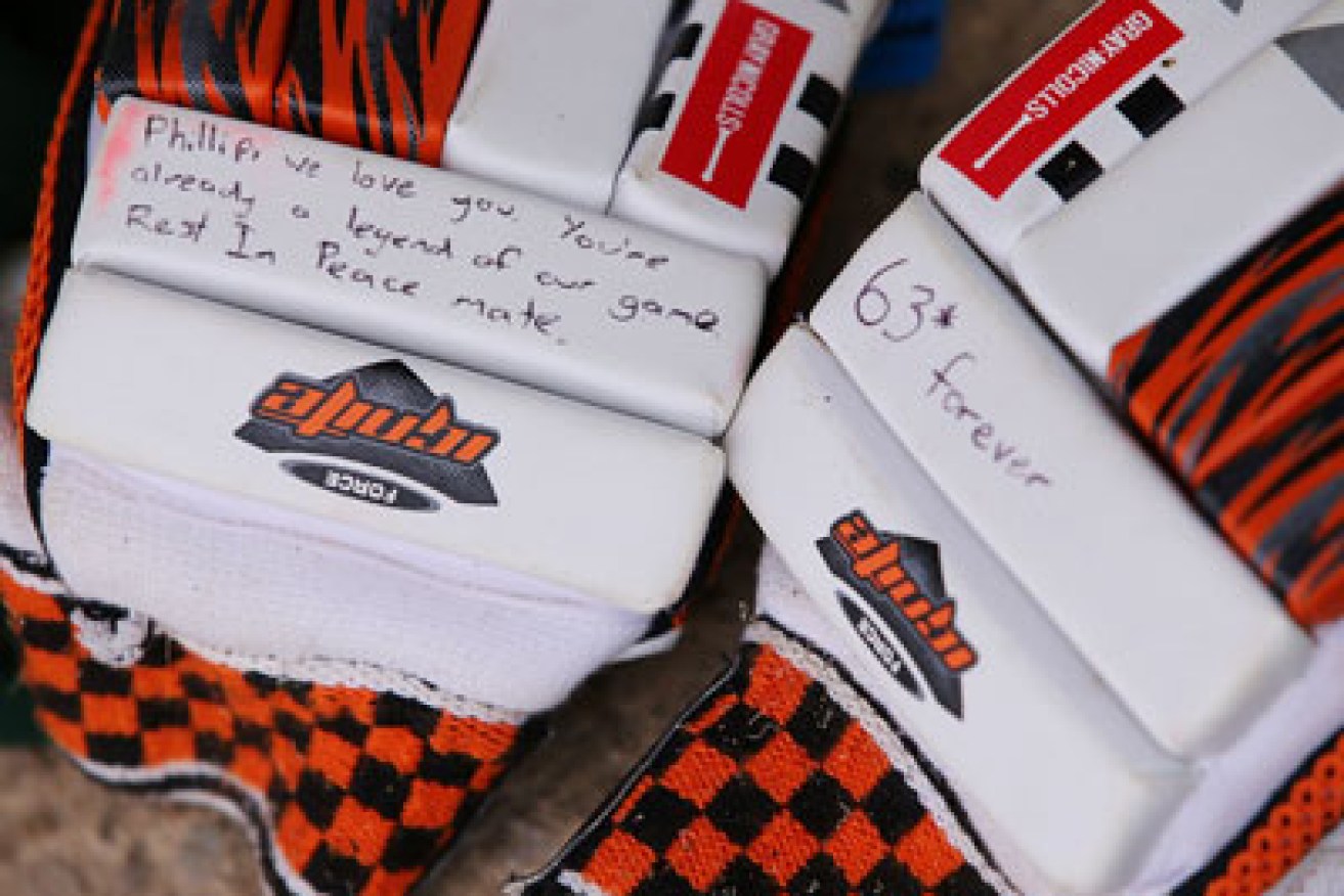 These batting gloves were among the tributes made by the Adelaide public. Photo: Getty