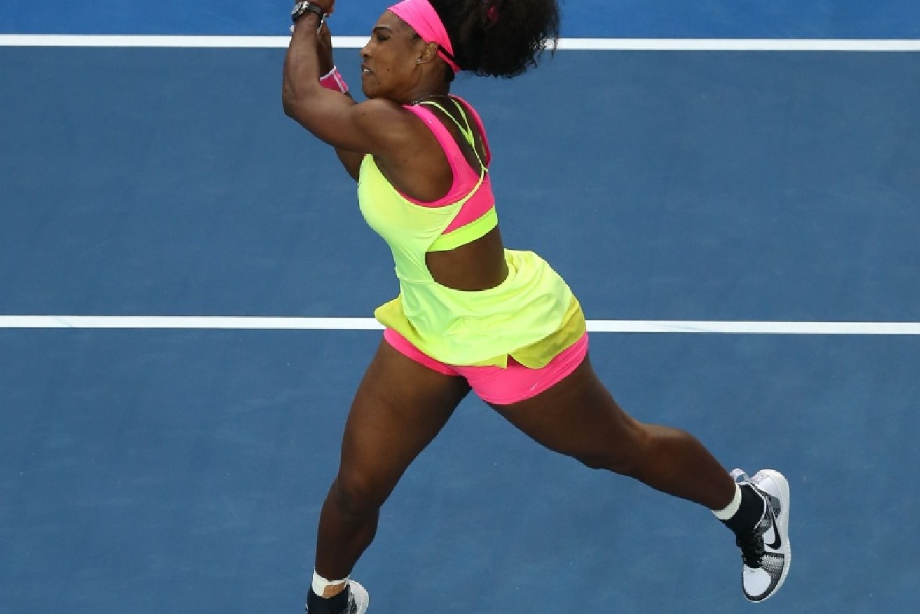 Serena Williams winning in the dress Bouchard 'loves'. Photo: Getty. 