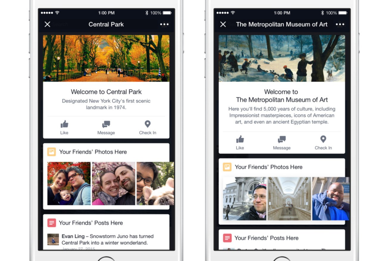 The new feature lets you see your friends' posts about a certain place. Photo: Facebook