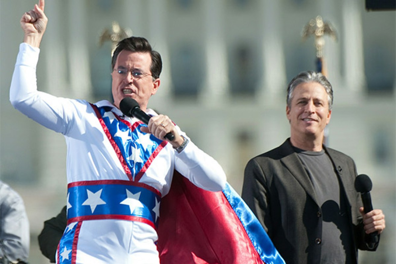 With Stephen Colbert at 'The Rally To Restore Sanity' in 2010. 