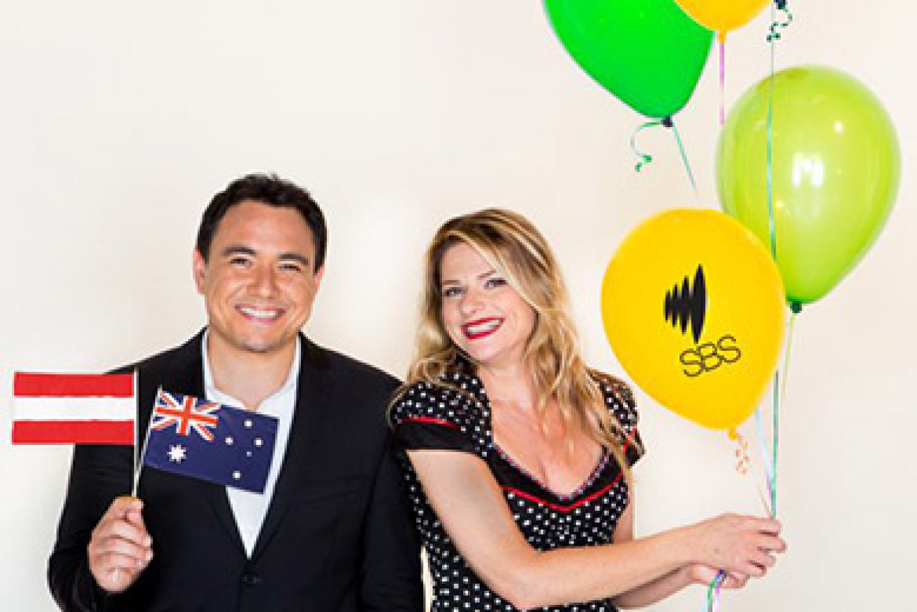 SBS Eurovision hosts Sam Pang and Julia Zemiro.