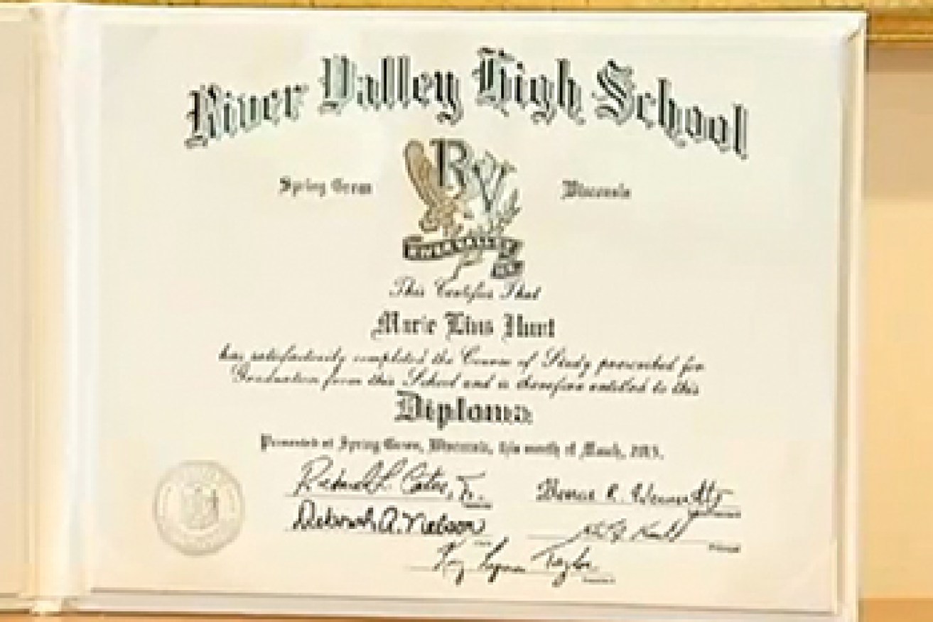 Ms Hunt's high school diploma.