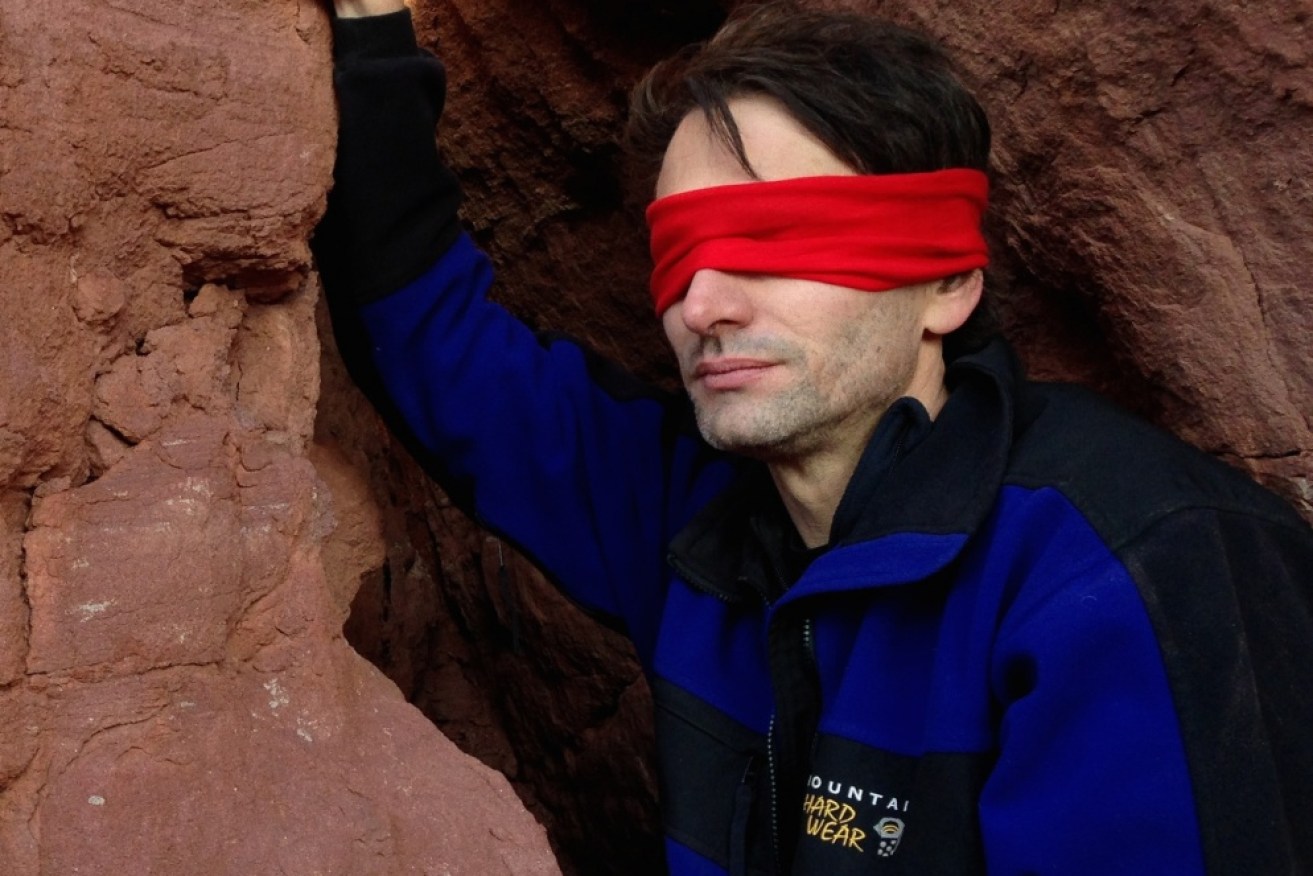 As part of the show, Sampson is forced to rock climb blindfolded.
