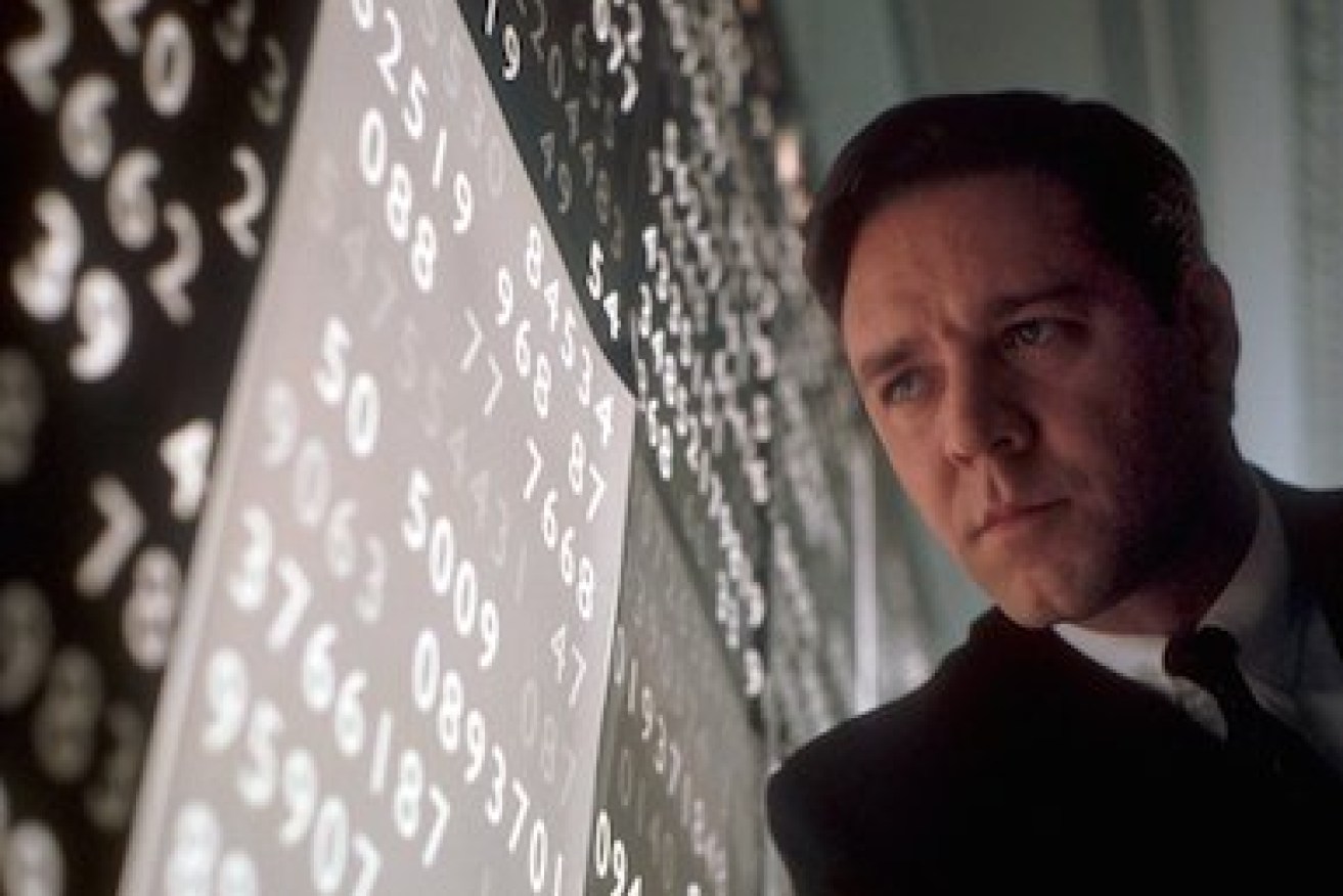 Russell Crowe as John Forbes Nash Jr in A Beautiful Mind.