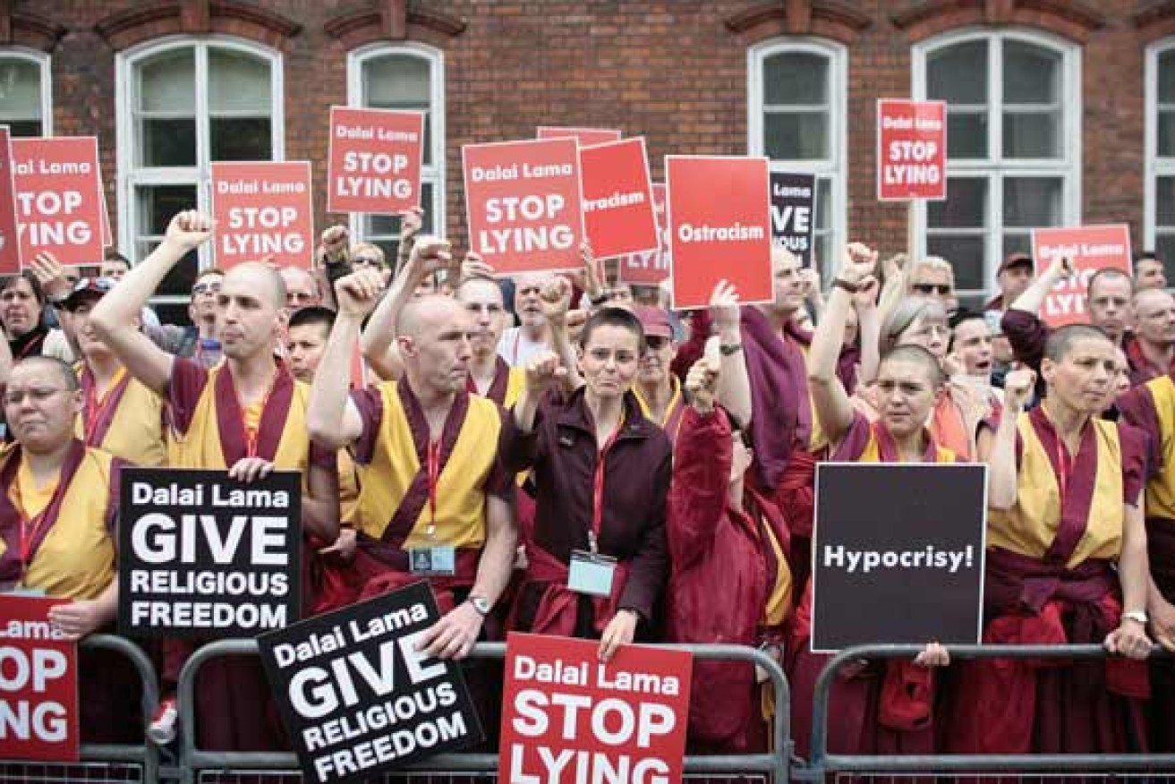 Looks familiar, this protest of Shugdens against the Dalai Lama was held in 2008 in London. Source: Getty.