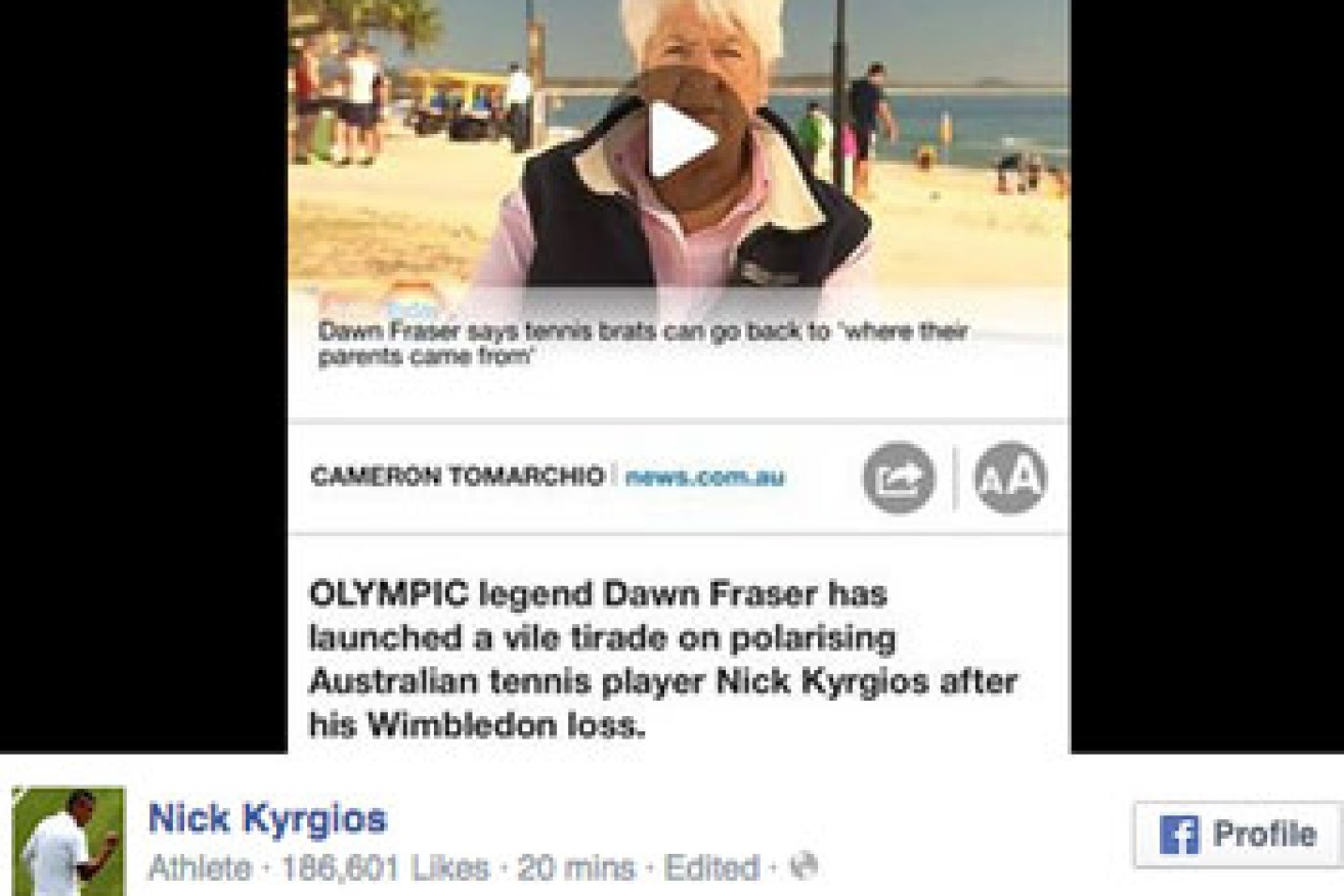 Kyrgios hit back at Fraser on Facebook.