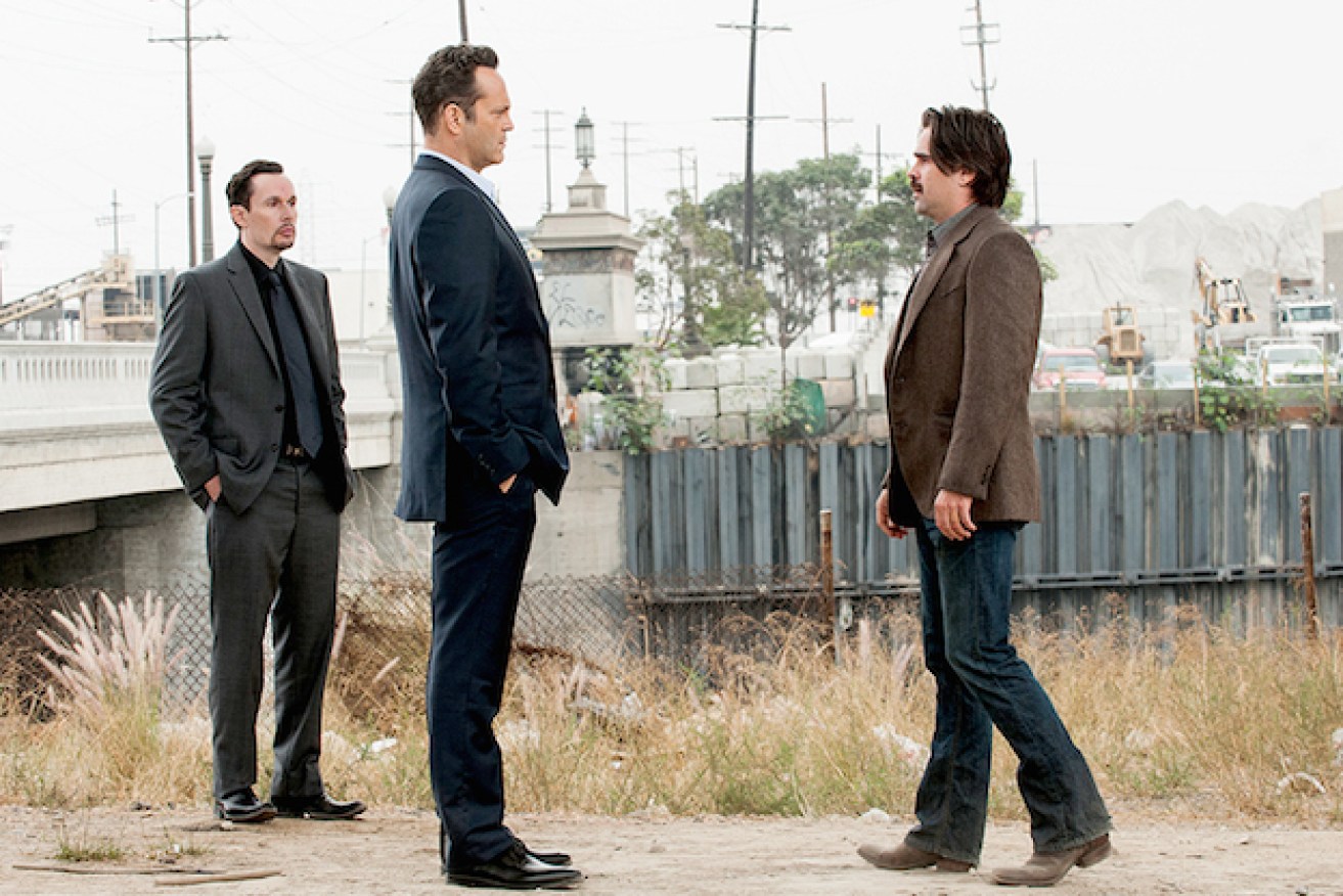 Vince Vaughn as Frank Semyon (left) faces off with Colin Farrell, who plays Ray Velcoro.