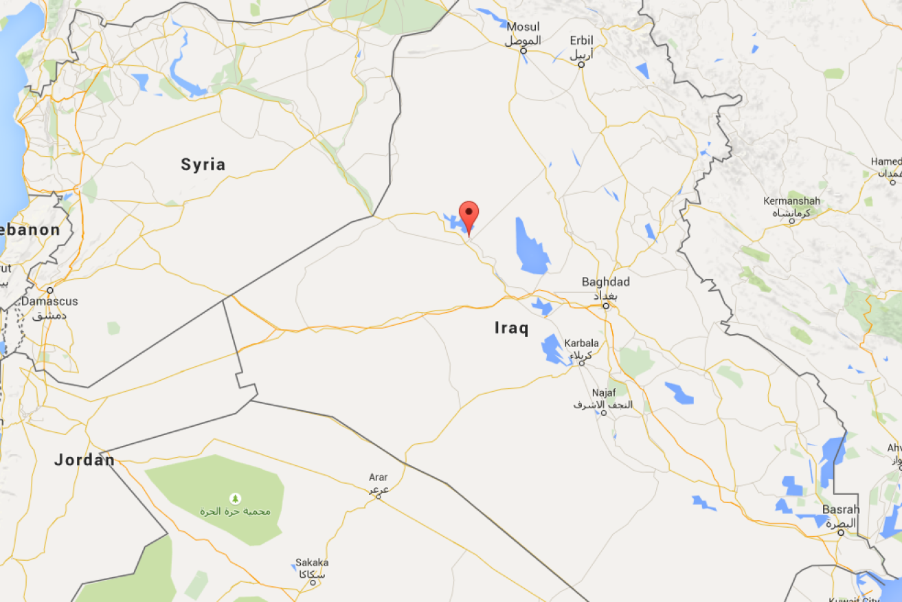 Haditha, Iraq, sits about 150 km from the Syrian border and 270 km from Baghdad. Photo: Google Maps