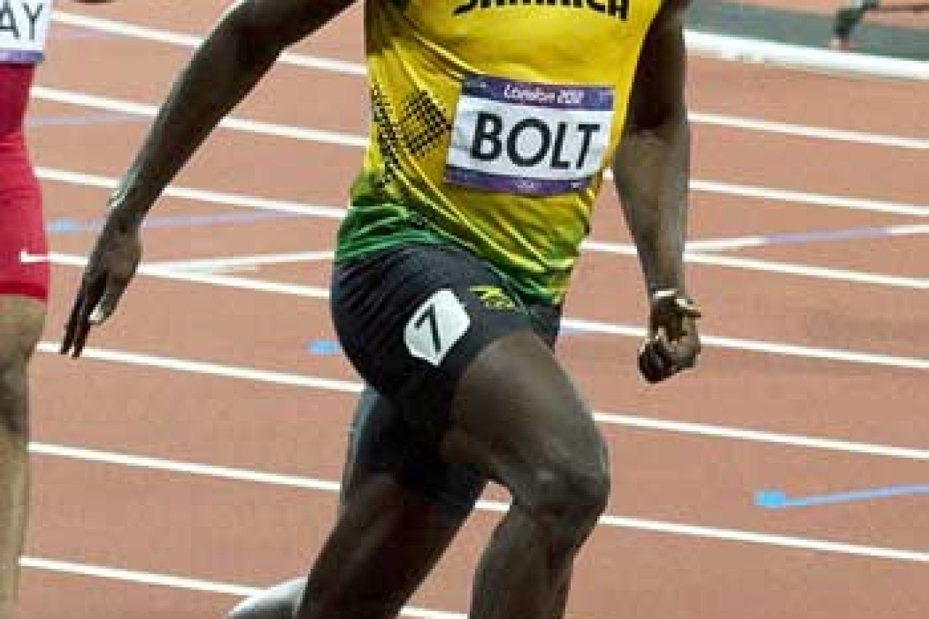 Bolt after winning gold in London, 2012. Photo: Getty