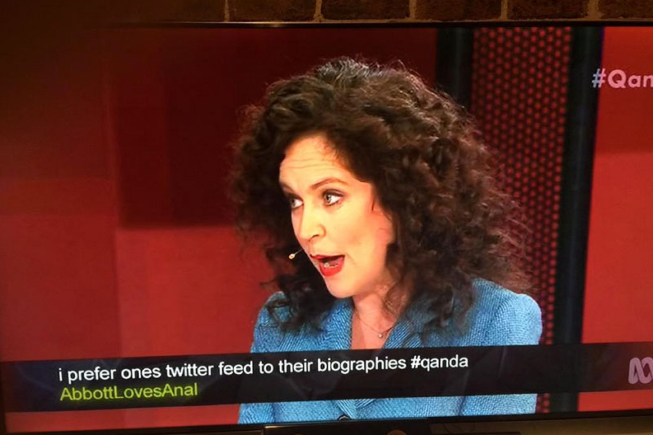 A crude Twitter handle appeared on <em>Q&A </em>on Monday. Photo: Twitter