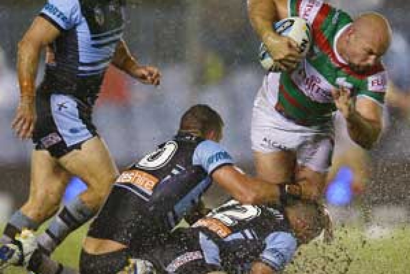 The Sharks beat the Rabbitohs in the wet 18-10 in April. Photo: Getty