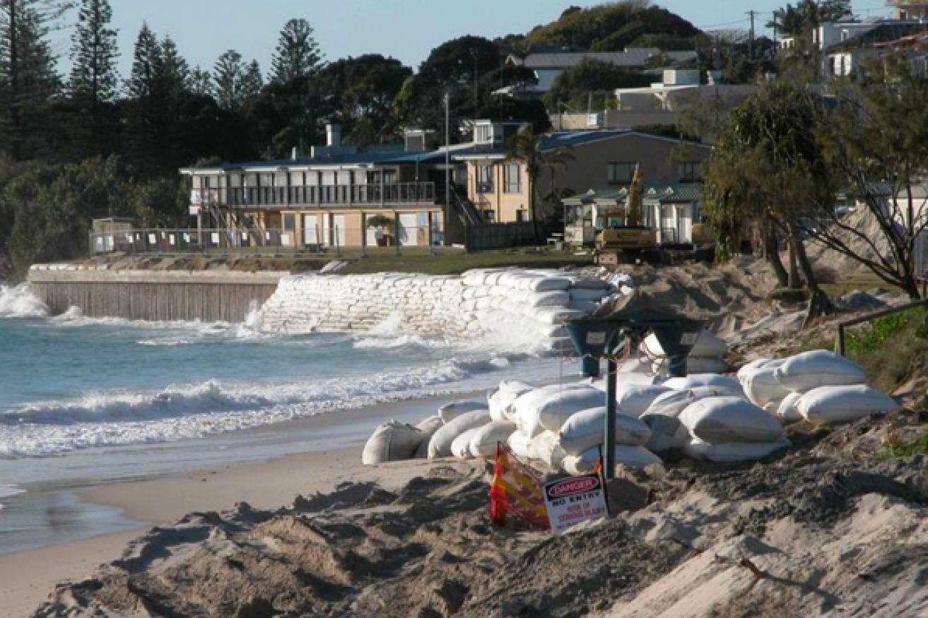 Sandbags line the shore as erosion threatens a beach in Kingscliff, NSW. Photo: ABC/Andrew Short