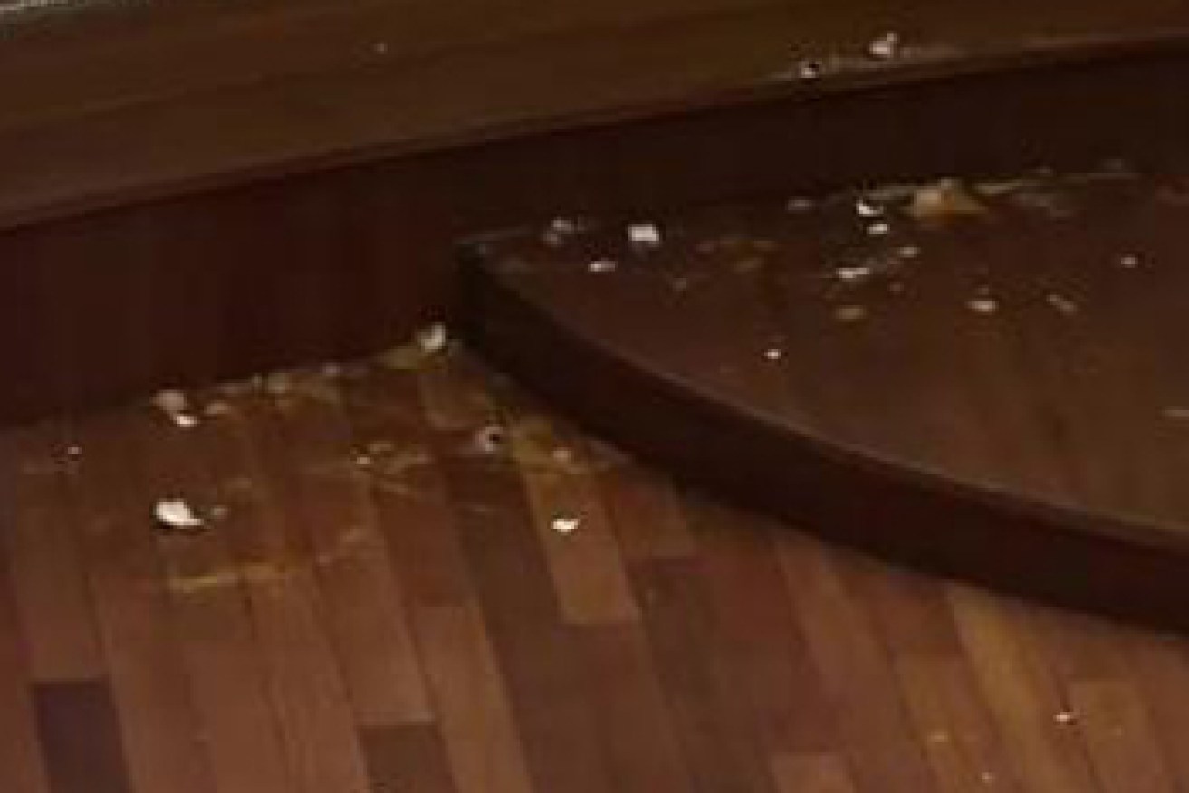 The parliament floor was left slick with yolk. Photo: YouTube