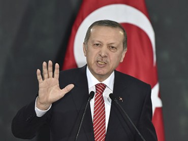 Turkish President Recep Tayyip Erdogan speaks at the National Palace in Mexico City on February 12, 2015. Erdogan is in Mexico on a two-day official visit. AFP PHOTO/ Yuri CORTEZ (Photo credit should read YURI CORTEZ/AFP/Getty Images)