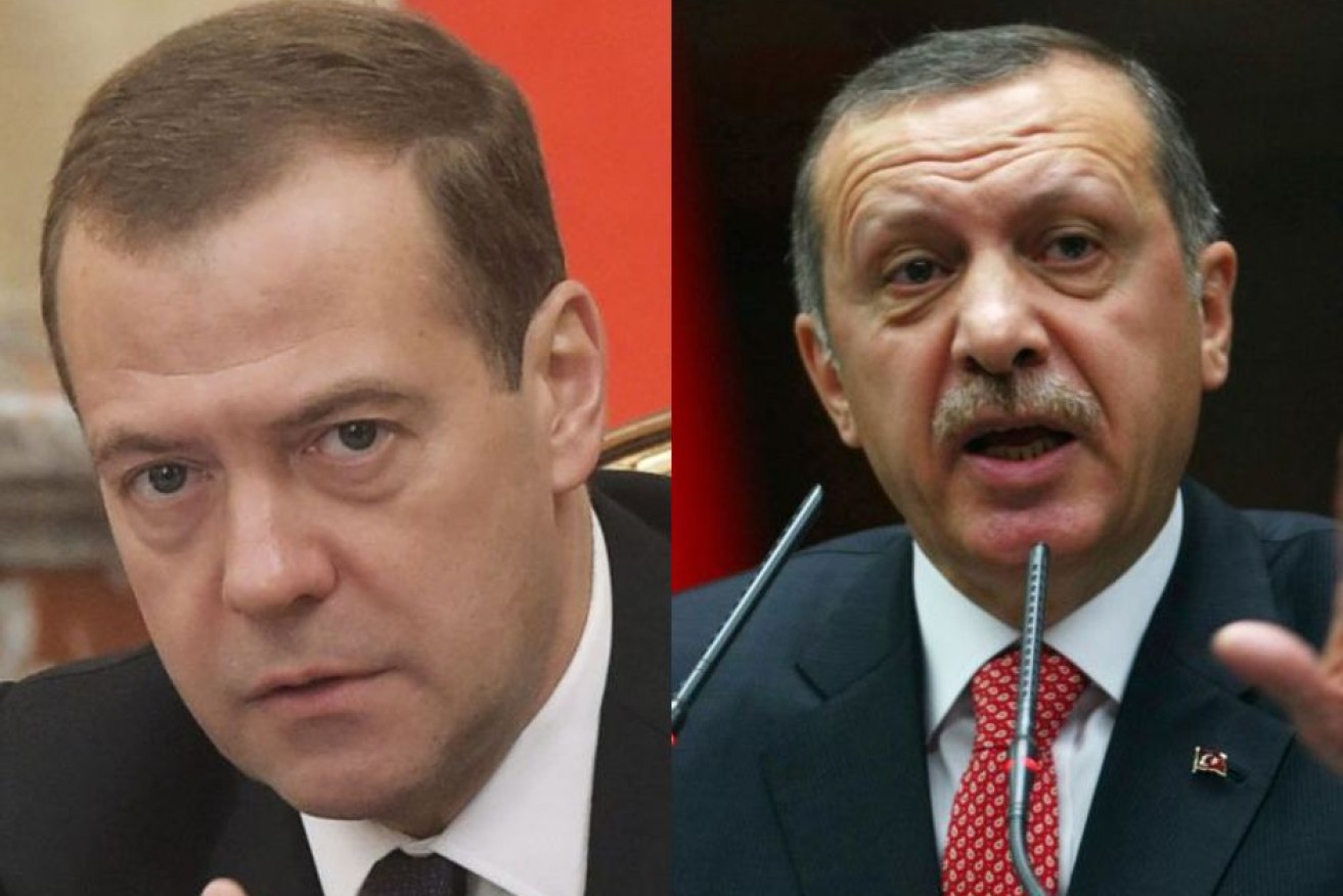 Tensions between Dmitry Medvedev (L) and Recep Tayyip Erdogan are rising. ABC