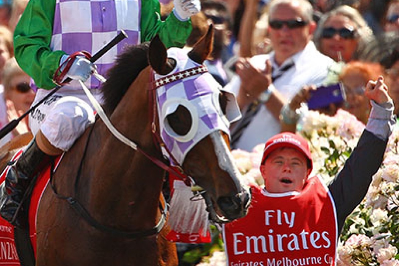 MELBOURNE, AUSTRALIA - NOVEMBER 03:  Michelle Payne is congratulated by her brother Steven Payne, who has Down syndrome and works as a strapper after Michelle Payne riding Prince Of Penzance won race 7 the Emirates Melbourne Cup on Melbourne Cup Day  at Flemington Racecourse on November 3, 2015 in Melbourne, Australia.  (Photo by Scott Barbour/Getty Images)