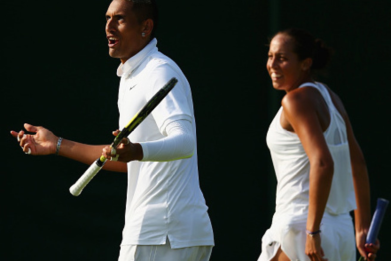 Kyrgios and Keys team up for a mixed doubles match. Photo: Getty