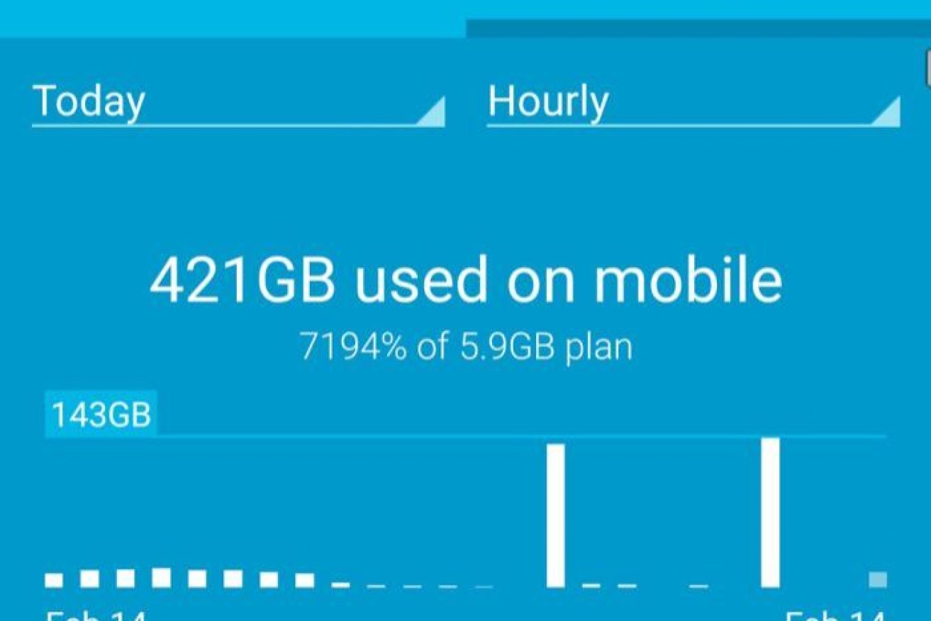 A Sydney Telstra user downloaded 412 gigabytes of data on Sunday's free data day.Supplied/ABC