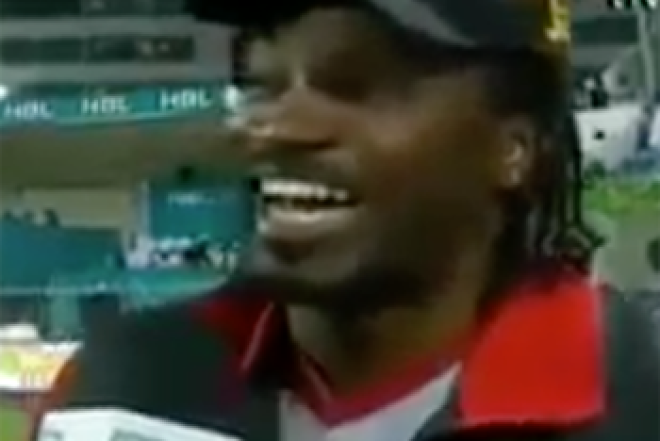 Gayle repeated his 'Don't blush, baby' comment on TV in the Caribbean. Photo: YouTube