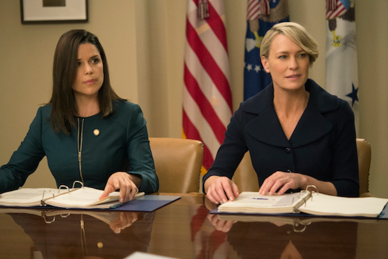 Neve Campbell (left) joins the cast as a political strategist. Photo: Netflix