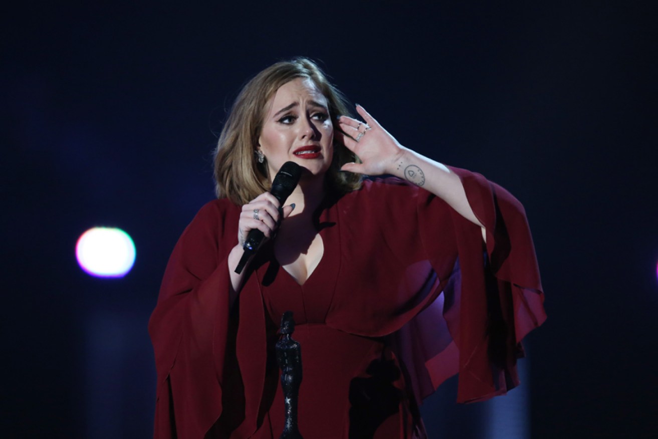 Adele onstage at the Brit Awards 2016 at the 02 Arena in London, Wednesday, Feb. 24, 2016. (Photo by Joel Ryan/Invision/AP)