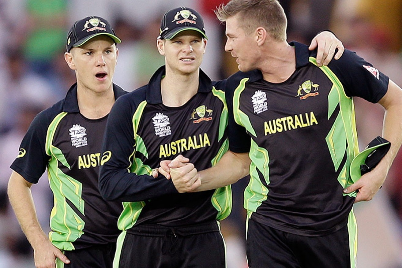 Steve Smith (centre) at the Twenty20 World Cup in 2016. 