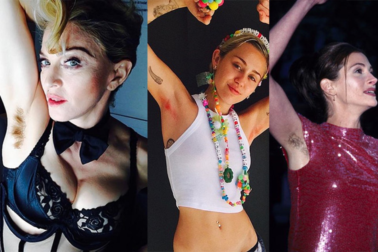Madonna, Miley Cyrus and Julia Roberts show off their unshaven armpits. Photo: Getty
