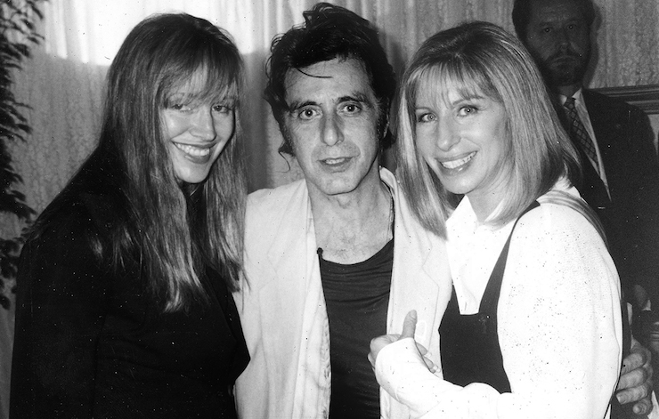 Hobbs (left) at a party with Pacino (centre) and Barbra Streisand.