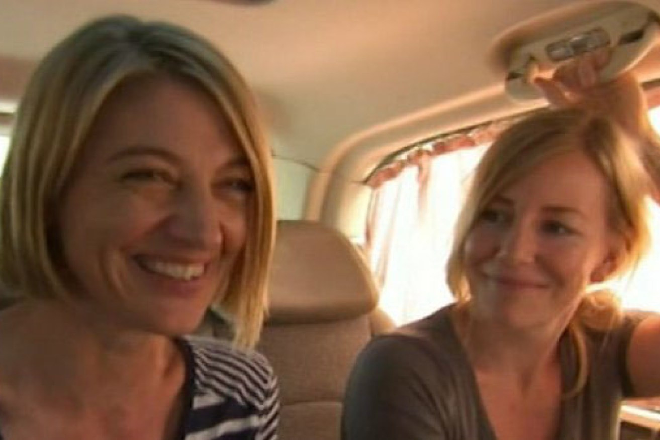 60 Minutes reporter Tara Brown (l) with Sally Faulkner in Beirut after their release. Photo: Twitter.